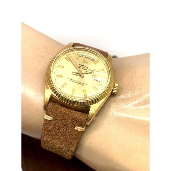 Rolex Men's Watch 1803 Vintage Swiss Automatic 18k Gold Case Brown Leather 36mm - Picture 7 of 16